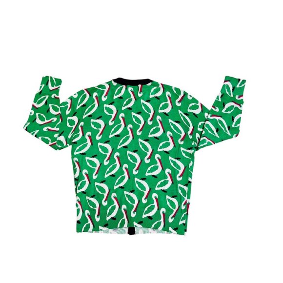 Crown & Ivy Unique Eclectic Pelican Print Cardigan Sweater Green Red Sz Large - Picture 5 of 10